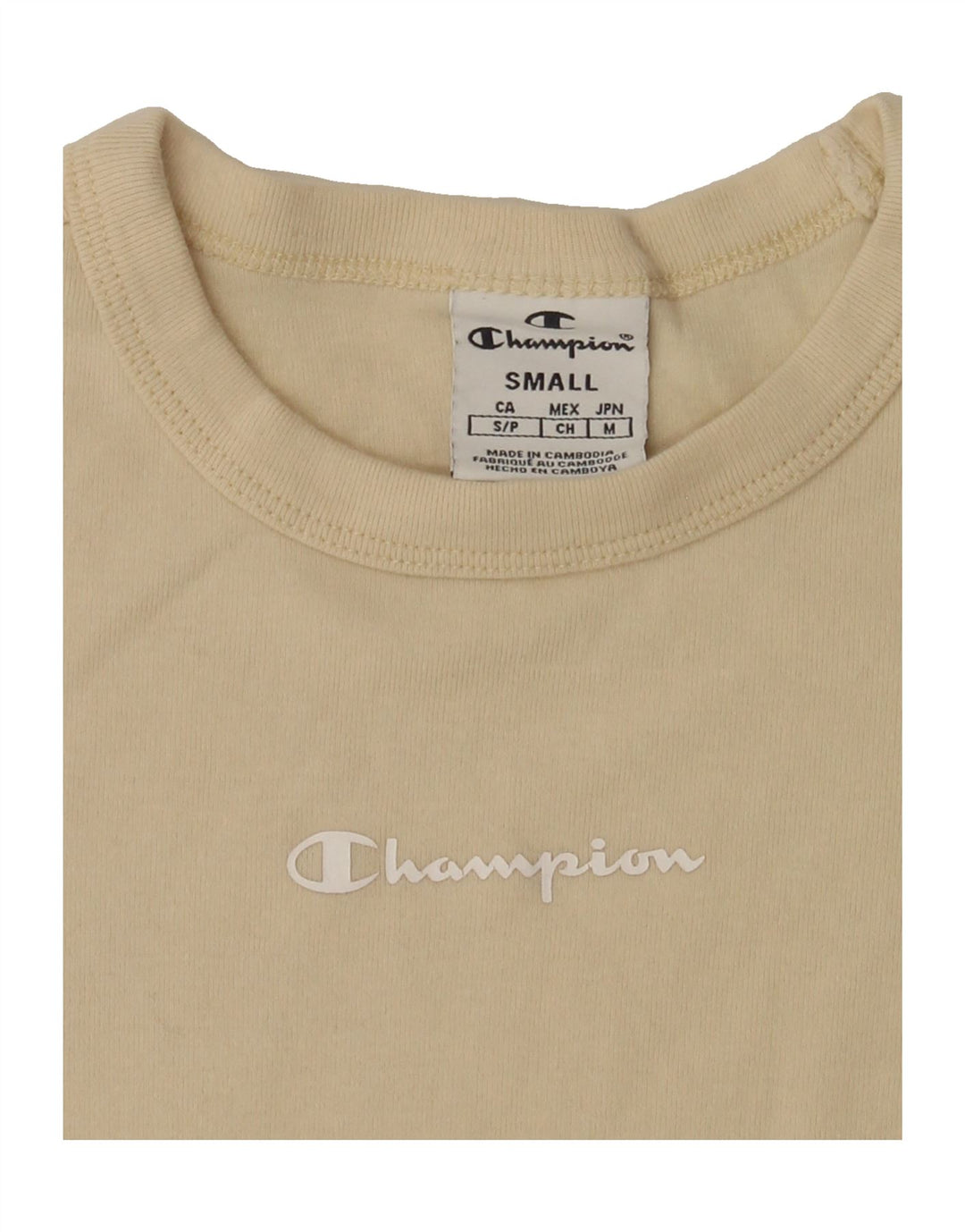 CHAMPION Womens T-Shirt Top UK 8 Small Beige Vintage Champion and Second-Hand Champion from Messina Hembry 
