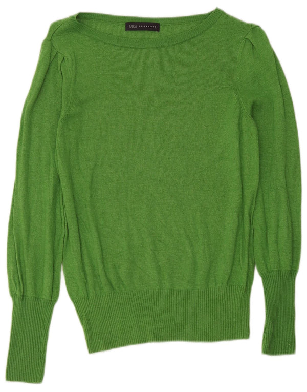Marks & Spencer Dame Boat Neck Jumper Sweater UK 12 Medium Green Viscose