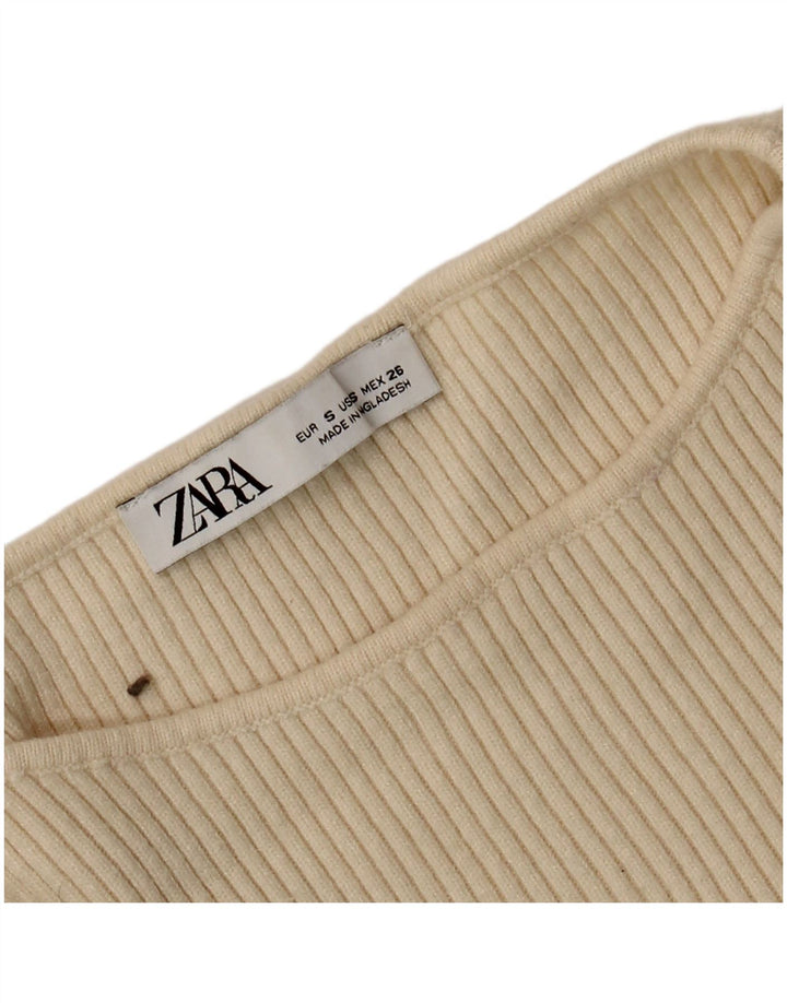 Zara Womens Crop Top Langærmet UK 8 Small Beige