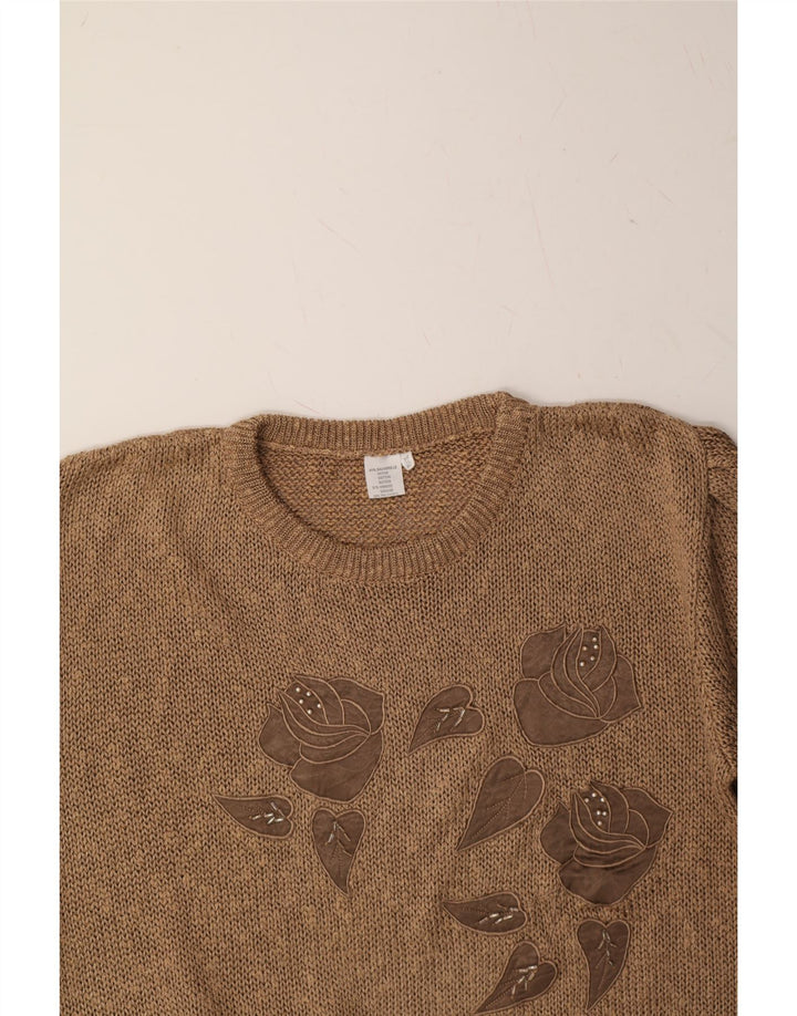 VINTAGE Womens Crew Neck Jumper Sweater EU 38/40 Medium Brown Floral Vintage Vintage and Second-Hand Vintage from Messina Hembry 