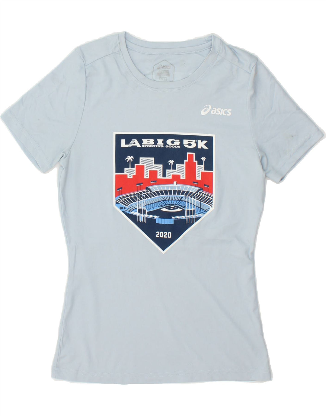 ASICS Womens Graphic T-Shirt Top UK 10 Small Blue Vintage Asics and Second-Hand Asics from Messina Hembry 