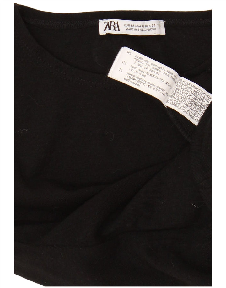 Zara Womens Crop T-Shirt Top UK 12 Medium Sort Bomuld