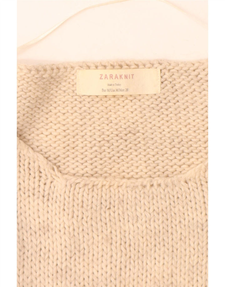 Zara Dame Boat Neck Jumper Sweater UK 14 Medium Beige Akryl