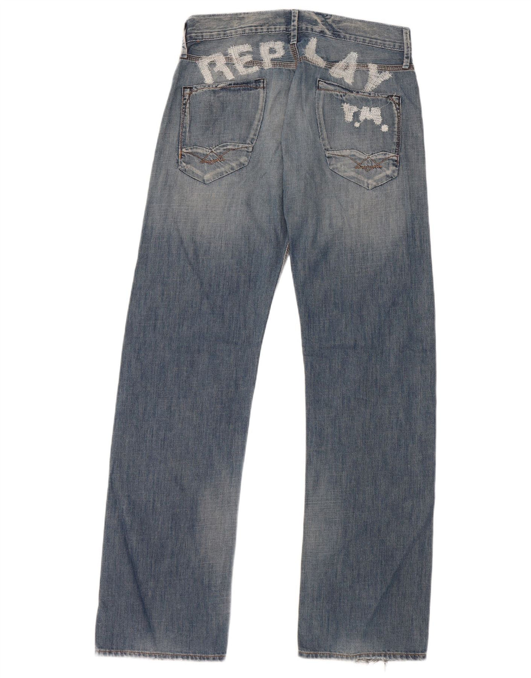 Replay Herre Graphic Straight Jeans W30 L34 Blå Bomuld