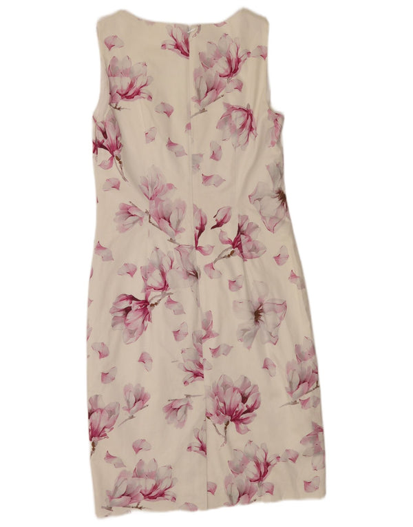 Hobbs Dame Ærmeløs Skede Kjole UK 10 Small White Floral Bomuld