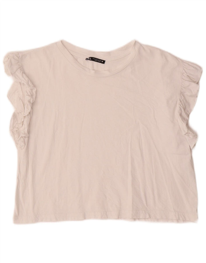 ZARA Womens Crop Bluse Top UK 10 Small Off White