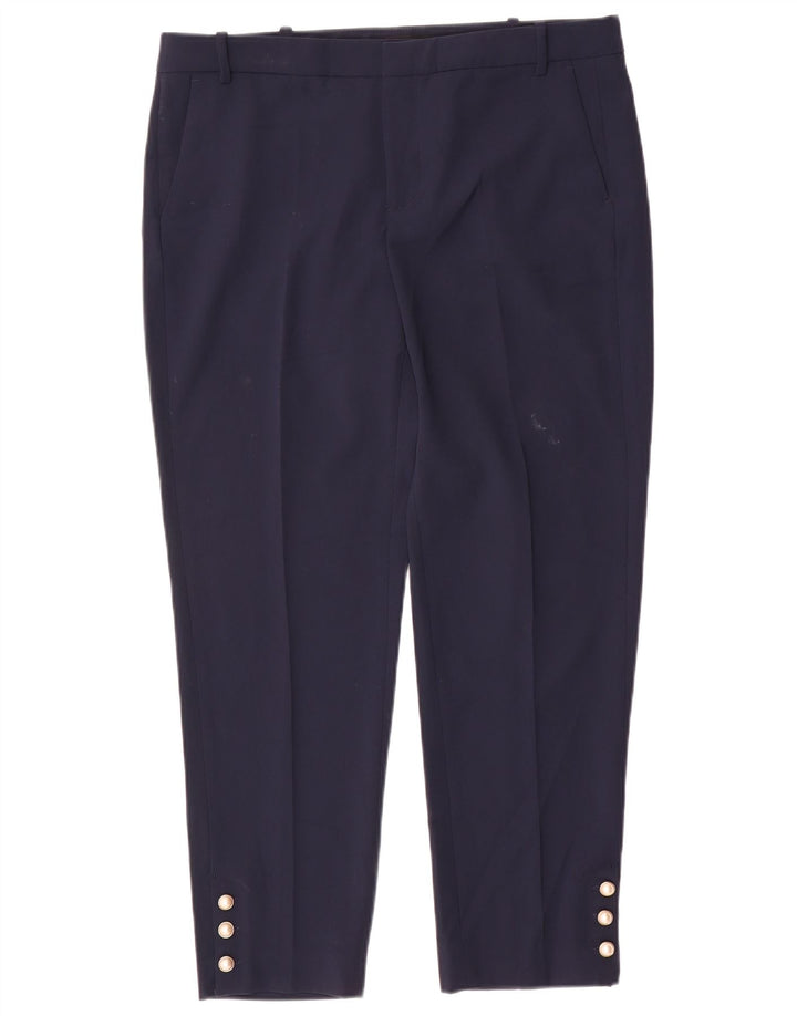Zara Dame Slim Cropped Bukser Large W34 L26 Navy Blue