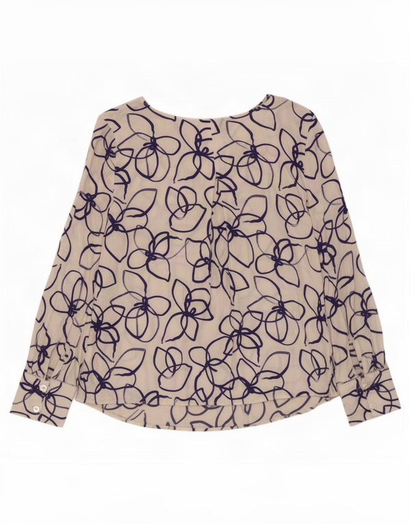 Marks & Spencer Dame Langærmet Bluse Top UK 12 Medium White Floral