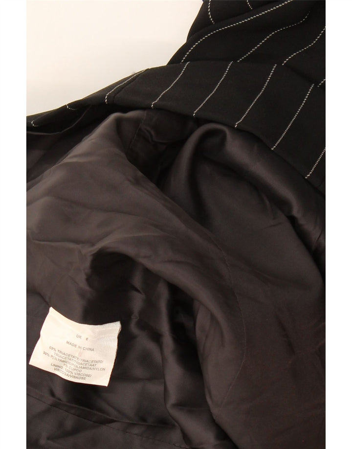 JAEGER Womens Open Blazer Jacket UK 6 XS  Black Pinstripe Acetate Vintage Jaeger and Second-Hand Jaeger from Messina Hembry 