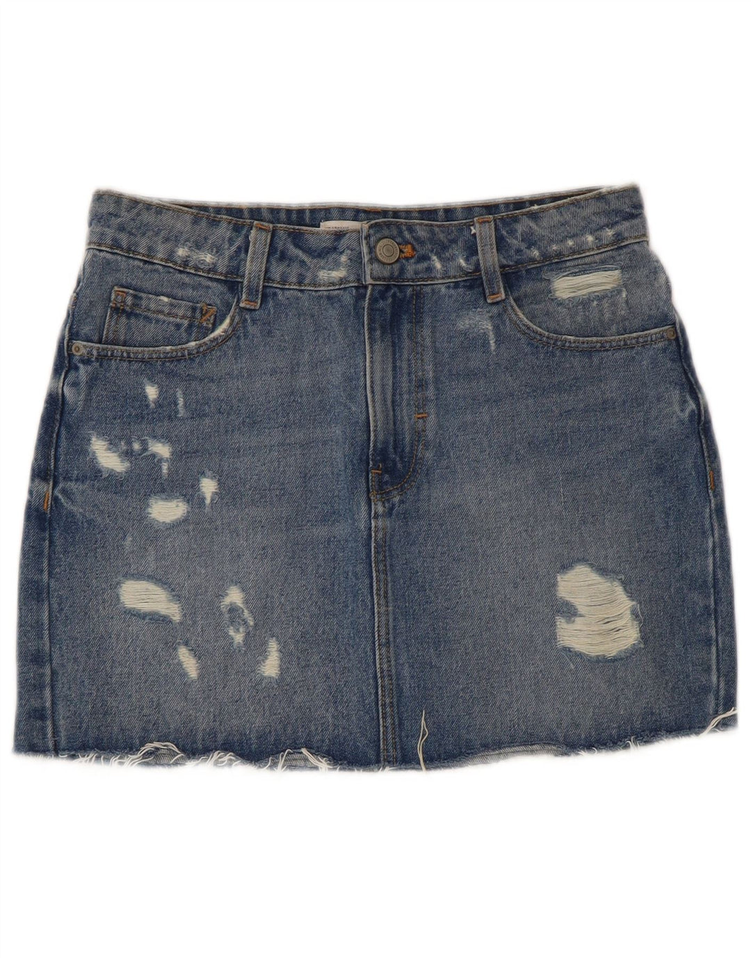 ZARA Dame Trafaluc Distressed Mini Denim Nederdel XS W24 Blå Bomuld