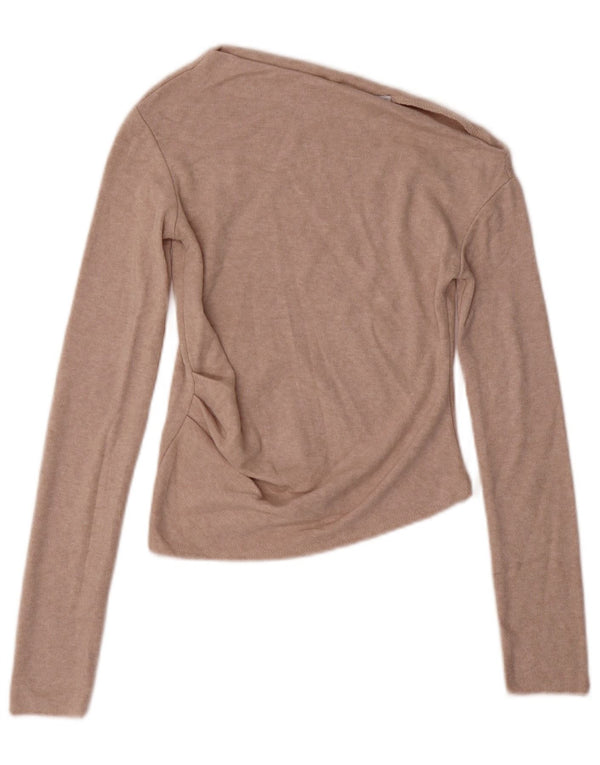Zara Womens Crop Langærmet One Shoulder Top UK 8 Small Beige