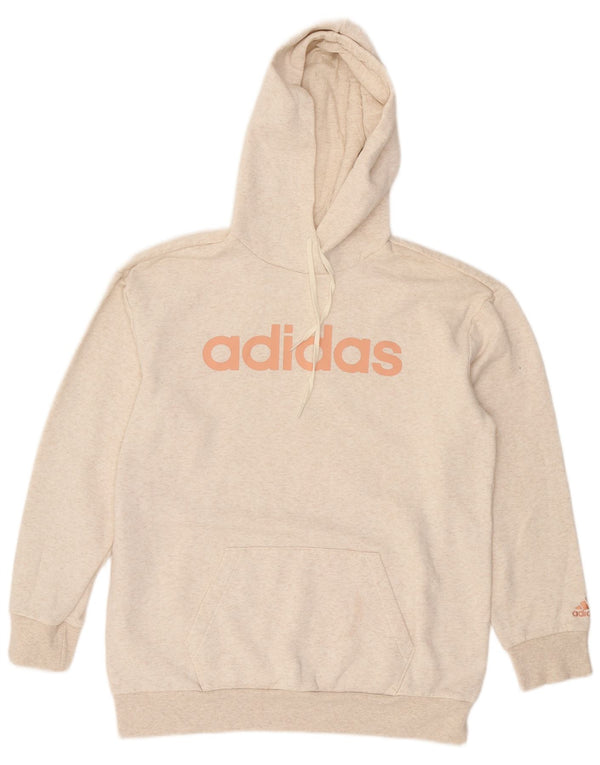 Adidas Graphic Oversized Hoodie Jumper UK 8/10 Small Beige Flecked