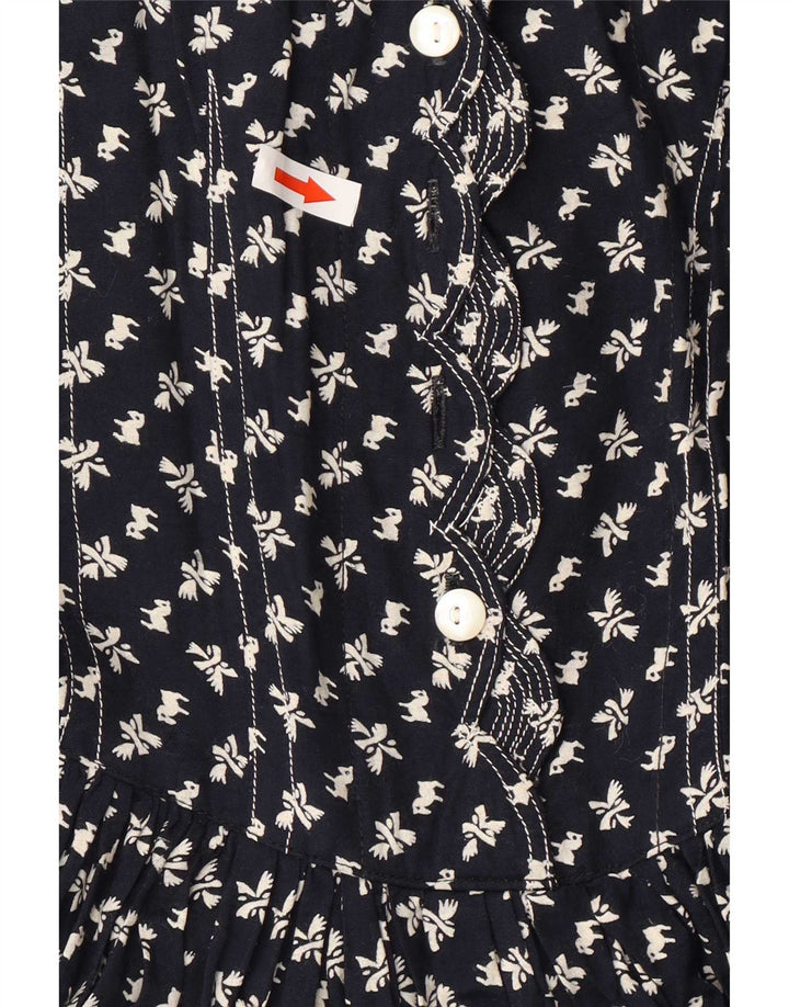 Rene Derhy Kvinder Abstrakt Mønster Maxikjole UK 10 Small Navy Blue Viscose