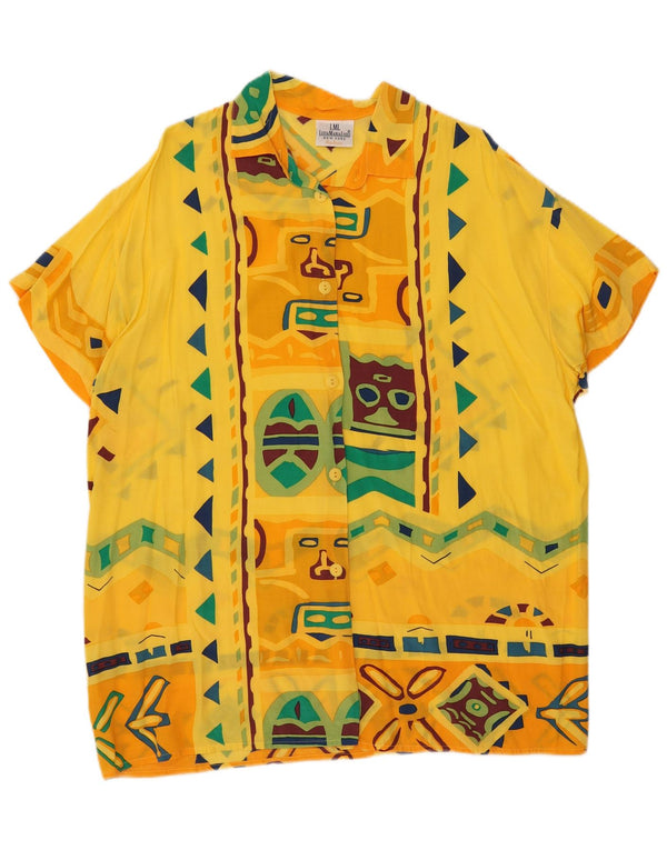 Vintage Dame Strandtøj Skjorte Bluse IT 46 Stor Gul Geometrisk