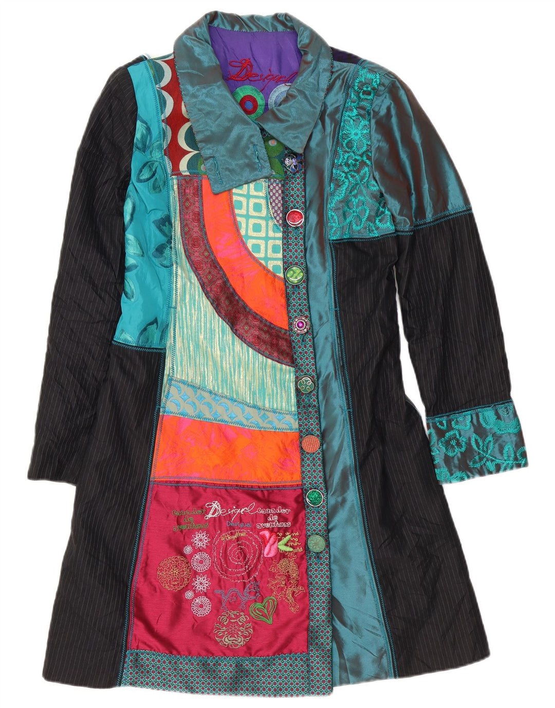 Desigual Kvinders Grafisk Overfrakke EU 40 Medium Flerfarvet Patchwork