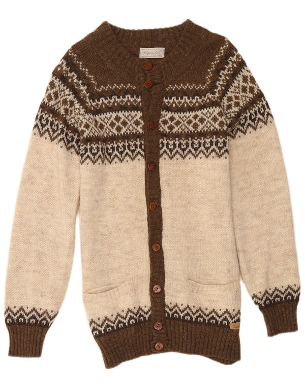 Gianni Abra Dame Longline Cardigan Sweater IT 52 2XL Brown Fair Isle