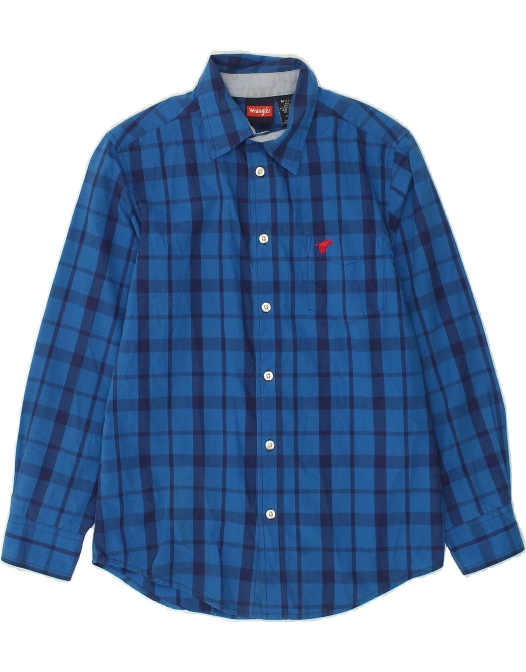 WRANGLER Boys Shirt 10-11 Years Large  Blue Check Cotton Vintage Wrangler and Second-Hand Wrangler from Messina Hembry 