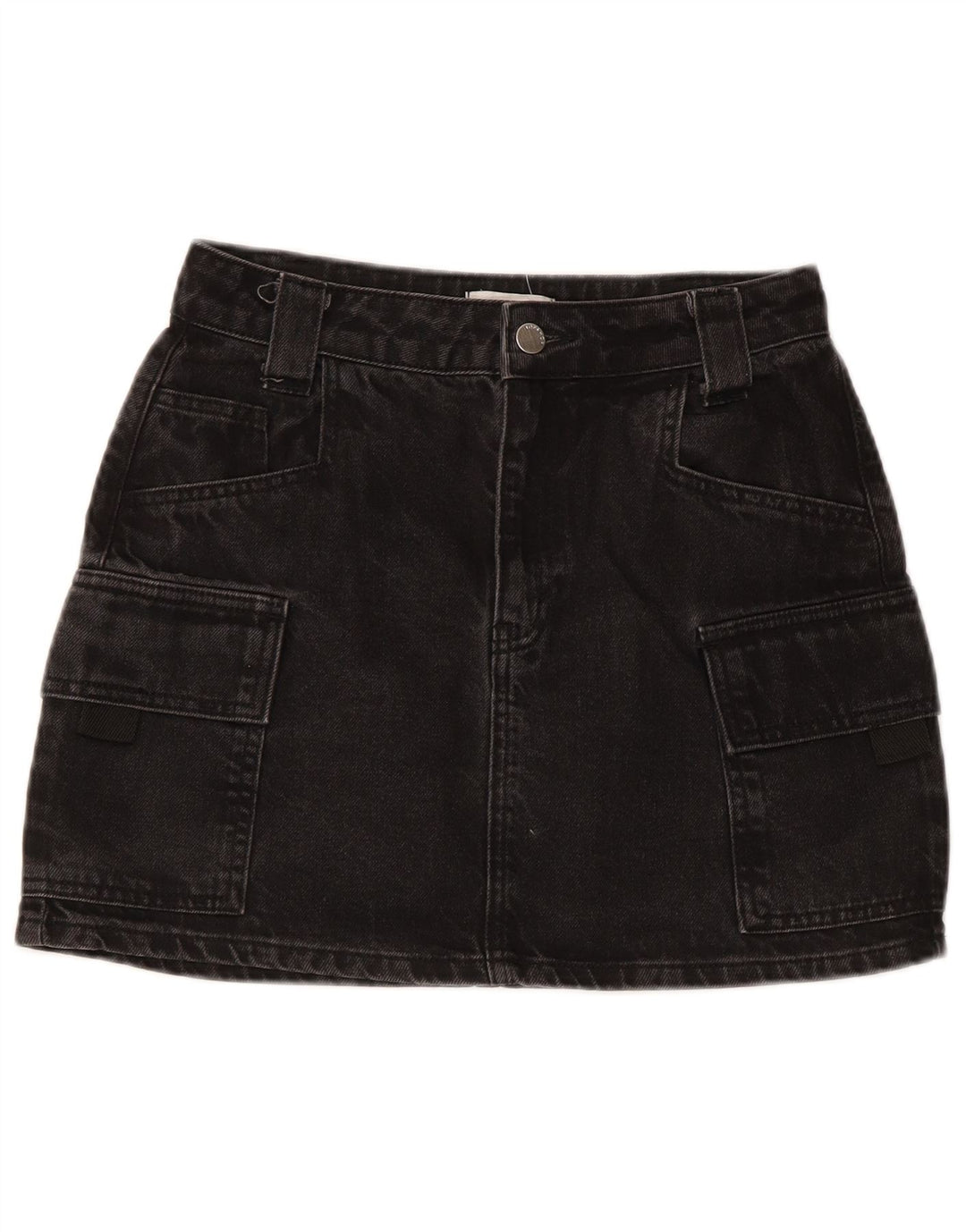 TOPSHOP Dame Denim Mini Cargo Skirt UK 8 Small W26 Black Bomuld