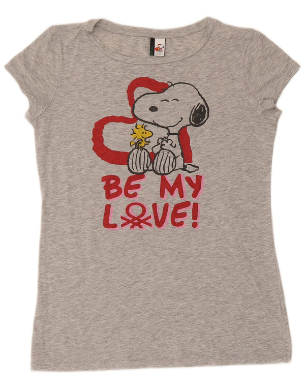 Benetton Dame Snoopy Grafisk T-Shirt Top UK 12 Medium Grey Flecked