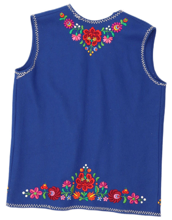 Vintage dame ærmeløs åben cardigan top UK 18 XL Blue Floral