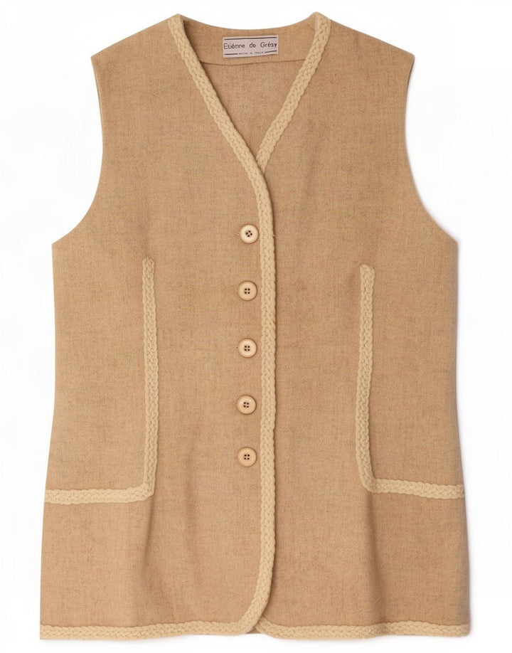 Vintage Damevest UK 14 Medium Beige Uld