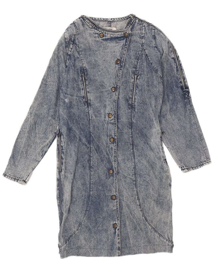 POP 84 Dame Langærmet Denim Kjole UK 14 Medium Blue Bomuld