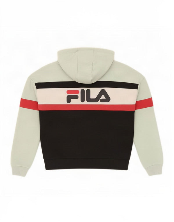 Fila Womens Grafisk Oversized Hoodie Jumper UK 10 Small Green Colourblock