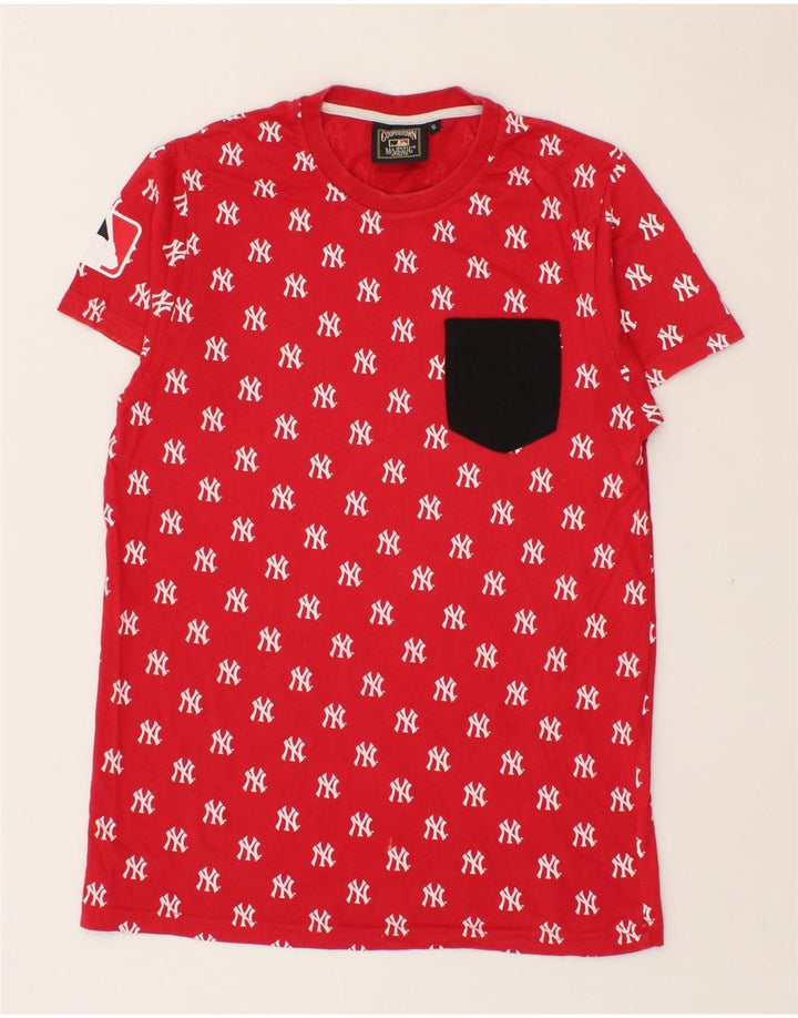 MAJESTIC Mens Abstract Pattern T-Shirt Top Small Red Cotton Vintage Majestic and Second-Hand Majestic from Messina Hembry 