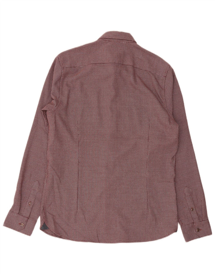 Ted Baker Herre Regular Fit skjorte størrelse 3 Medium Burgundy Geometric Polyester