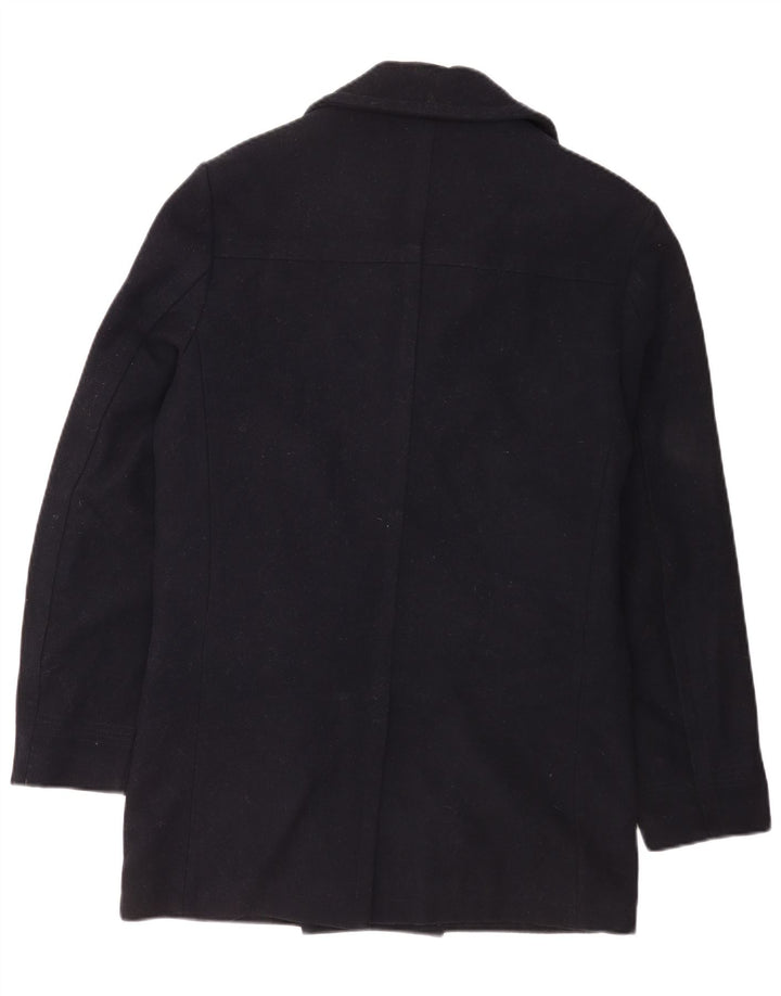 French Connection Mens Double Breasted Coat UK 38 Medium Navy Blue Wool