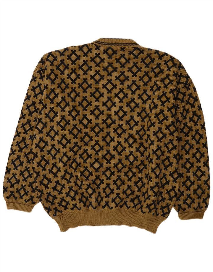 Vintage herre rund hals sweater medium brun geometrisk akryl