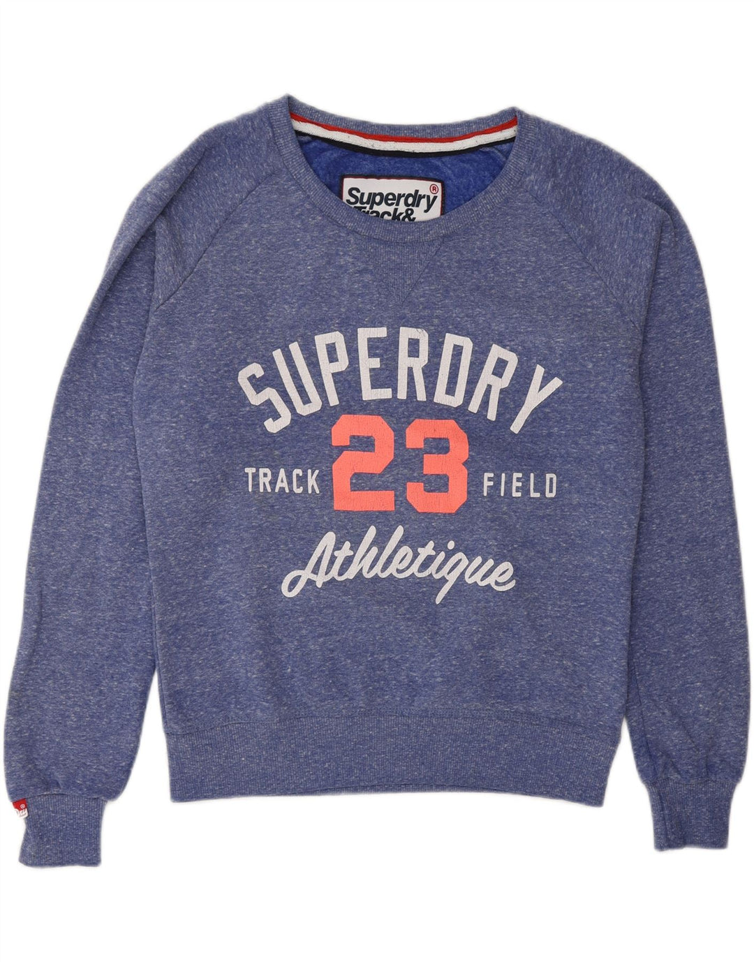 SUPERDRY Womens Atletik Sweatshirt Jumper UK 14 Medium Blue Flecked