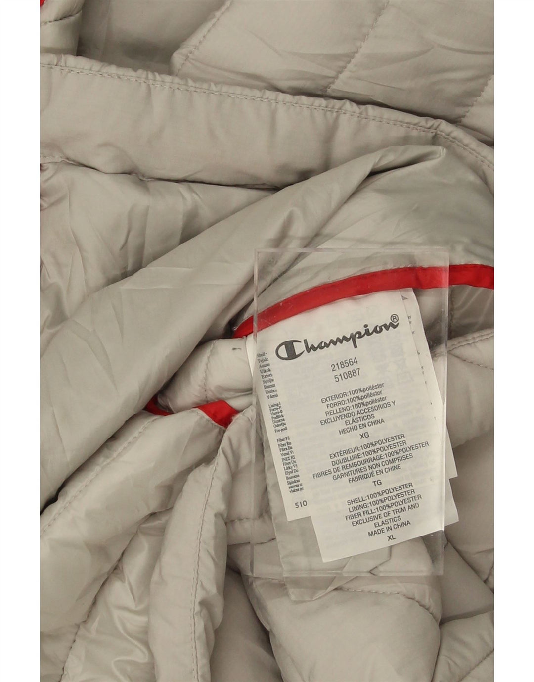 CHAMPION Womens Hooded Padded Jacket UK 18 XL Grey Polyester Modern Vintage Champion and Second-Hand Champion from Messina Hembry 