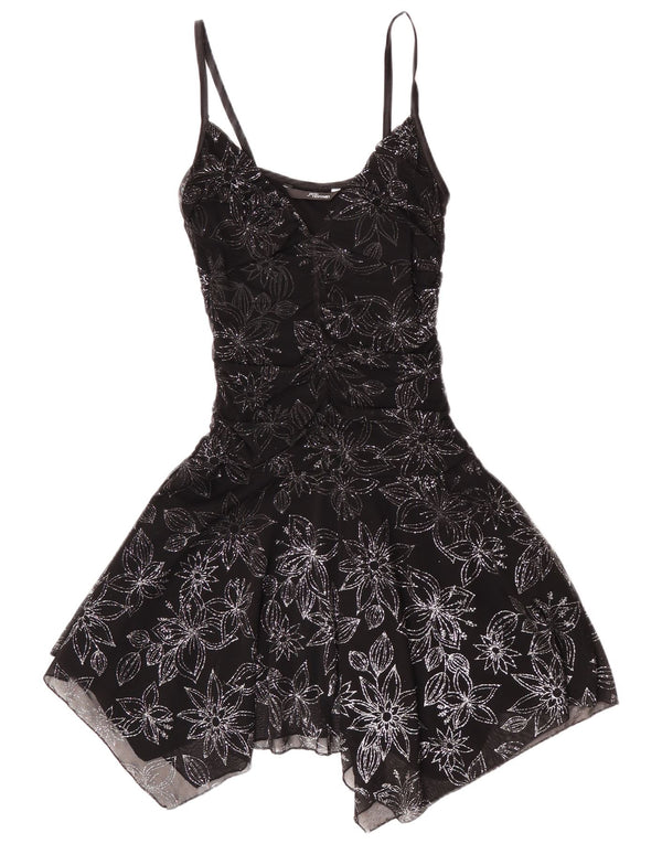 Jane Norman Dame Ærmeløs Asymmetrisk Kjole UK 14 Medium Black Floral