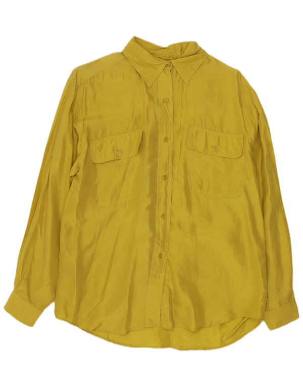 Vintage Womens Oversized Shirt Blouse UK 10 Small Yellow Silk