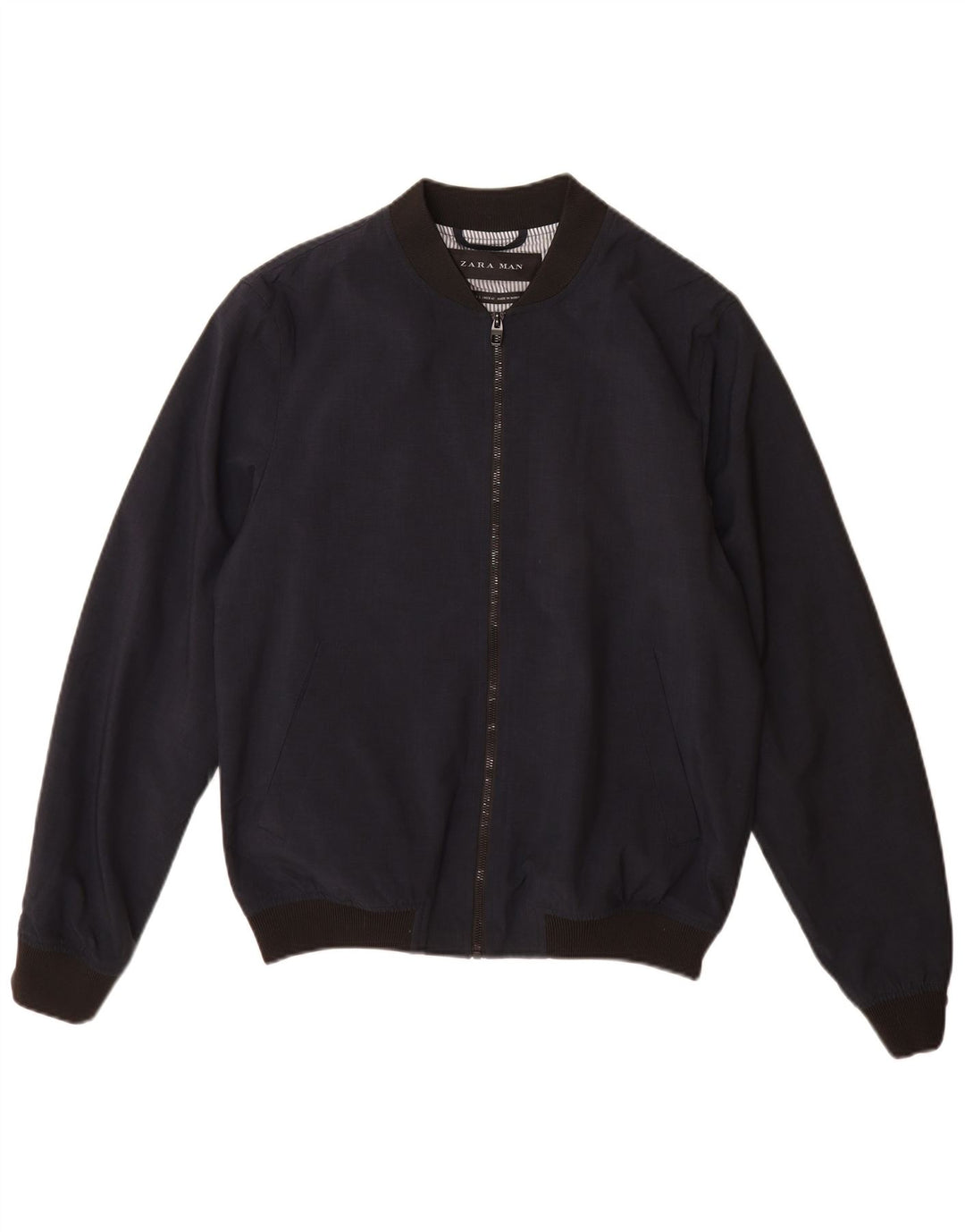 Zara Herre Bomber Jacket UK 40 Large Navy Blue Polyester