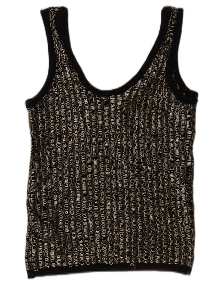 Zara Womens Crop Vest Top UK 12 Medium Sort Stribet Viscose