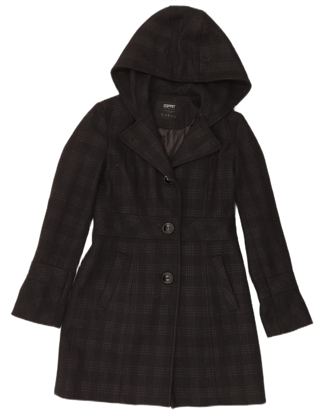 Esprit Dame hætteoverfrakke UK 10 Small Black Houndstooth Polyester