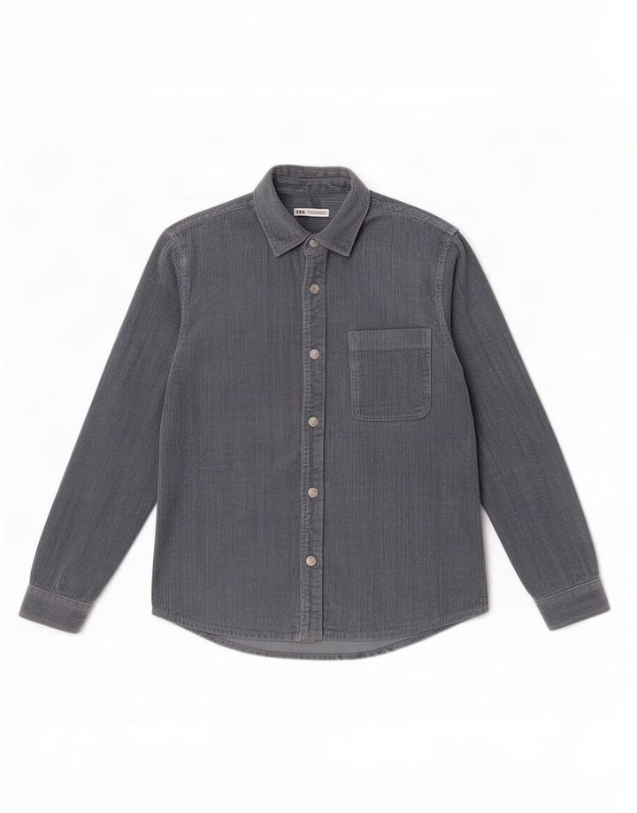 Zara Herre Corduroy skjorte Medium Blue Bomuld