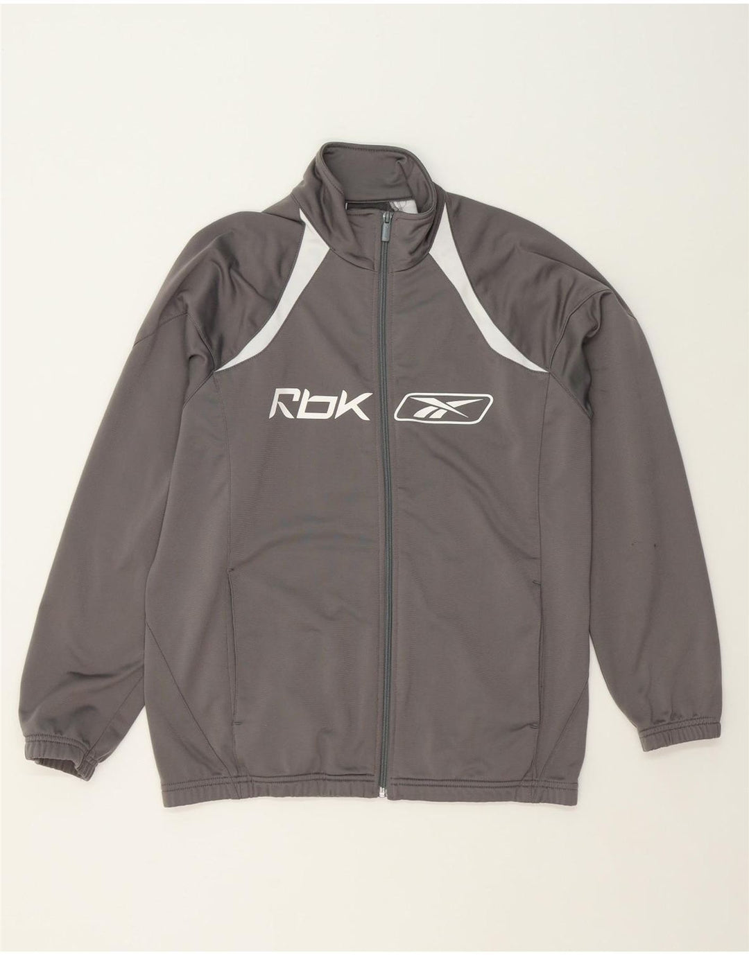REEBOK Mens Graphic Tracksuit Top Jacket XS Grey Colourblock Polyester Vintage Reebok and Second-Hand Reebok from Messina Hembry 