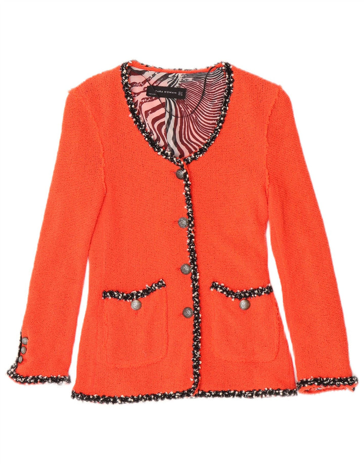 Zara Damestrik 4-knaps blazerjakke UK 12 Medium Orange Bomuld