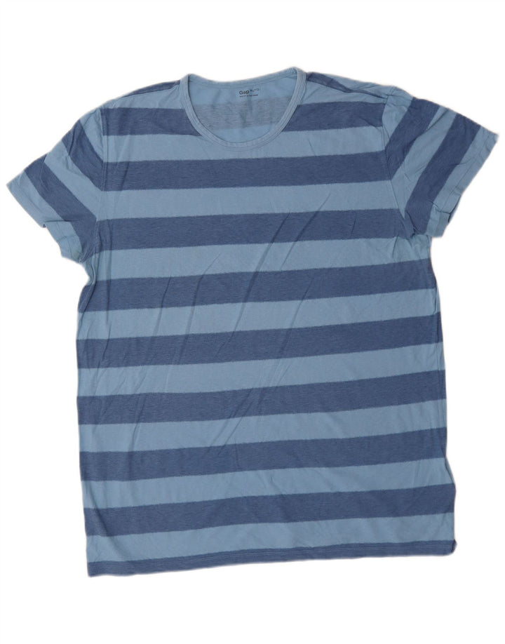 Gap Herre T-Shirt Top XL Blå Stribet Bomuld
