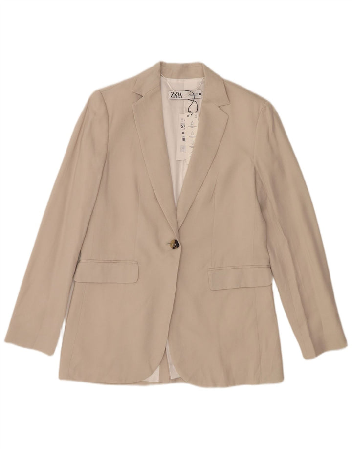 Zara Dame 1 Knap Blazer Jakke UK 6 XS Beige Lyocell