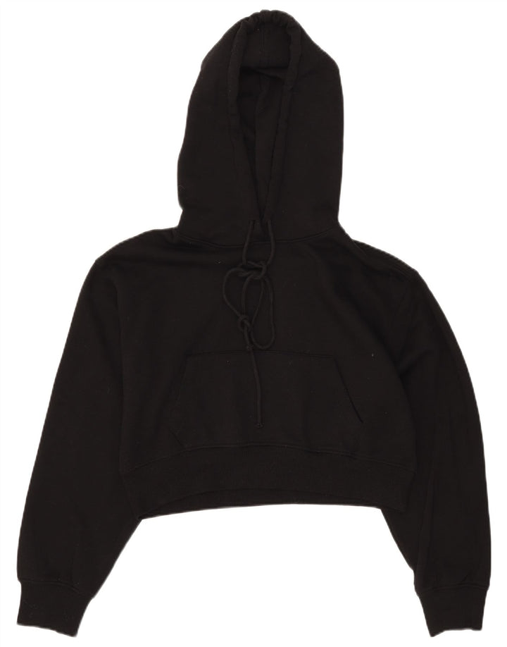 Zara Womens Crop Hoodie Jumper UK 14 Medium Black Polyester