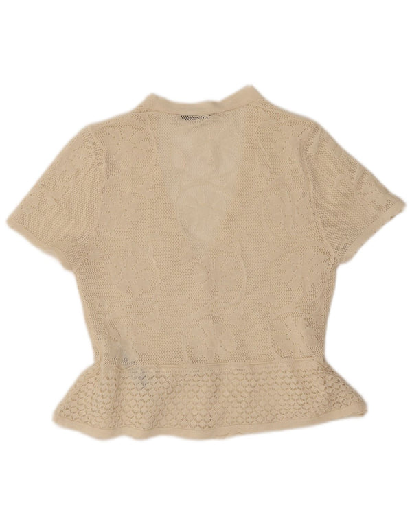 Zara kortærmet hæklet skjortebluse til kvinder UK 14 Large Off White