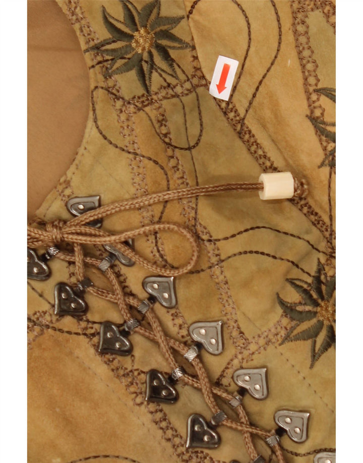 VINTAGE Dame ruskindsvest EU 38 Medium Brown Floral Læder