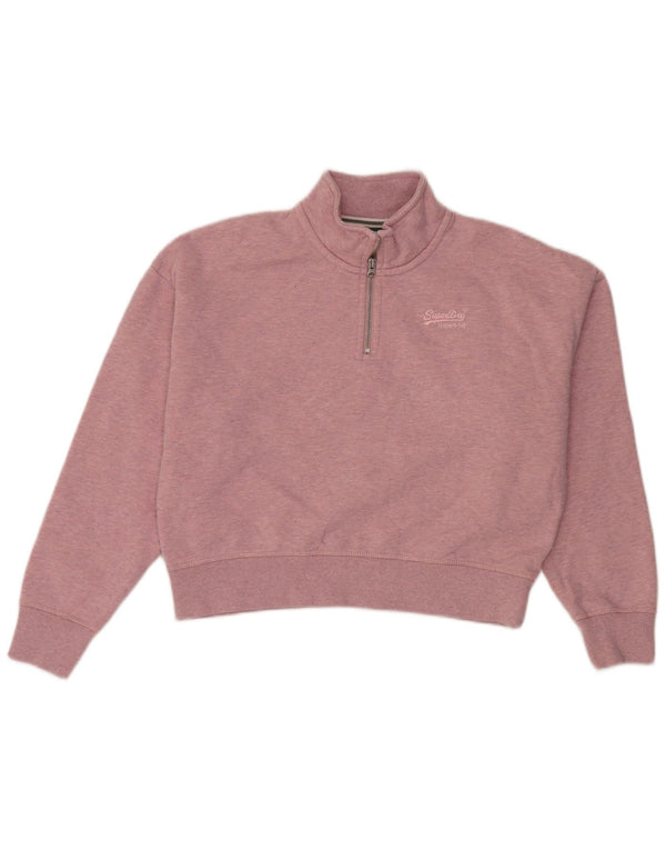 Fat Face Dame Crop Zip Neck Sweatshirt Jumper UK 12 Medium Pink Bomuld