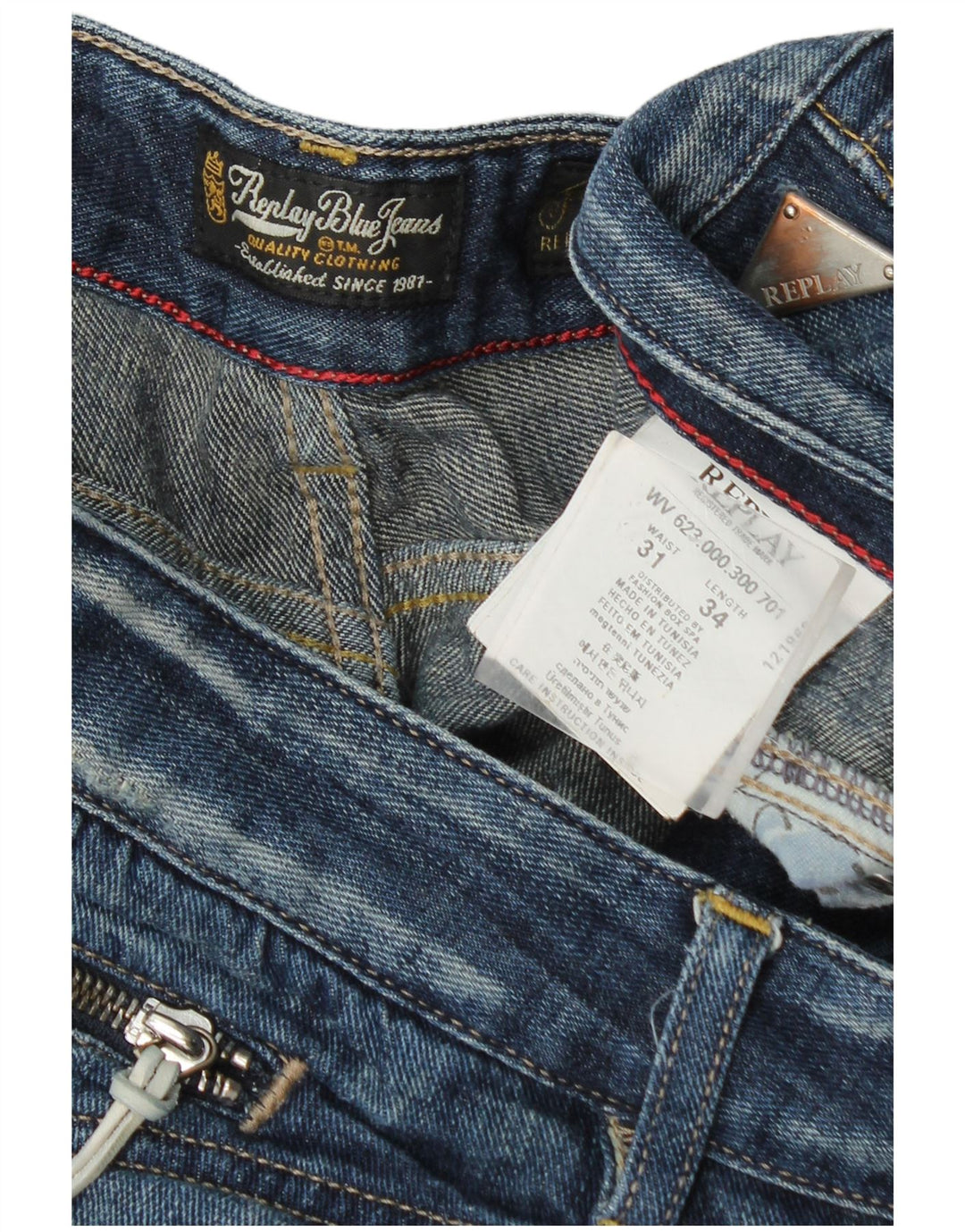 Replay Dame Distressed Straight Jeans W31 L34 Blå Bomuld