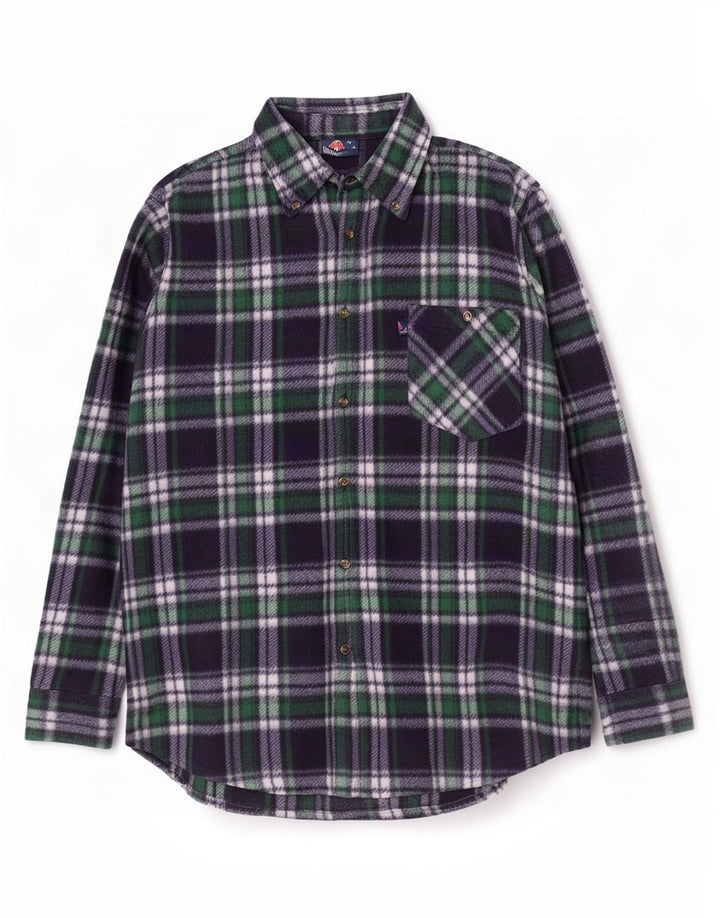 Vintage fleeceskjorte til mænd XL marineblå ternet polyester