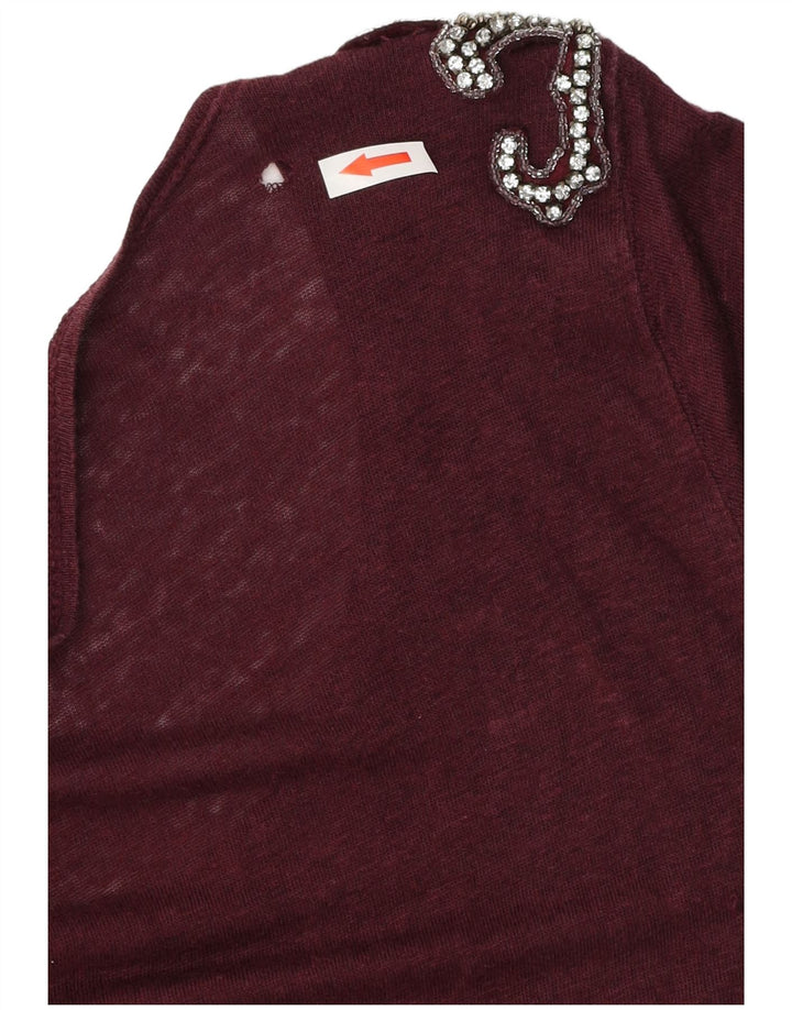 Zara Dame T-Shirt Top UK 14 Medium Burgundy